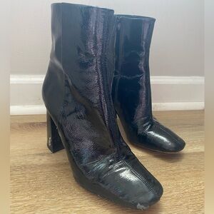 Sam Edelman Codie Patent Leather Square-Toe, Mid-Calf Textured Boots in Black